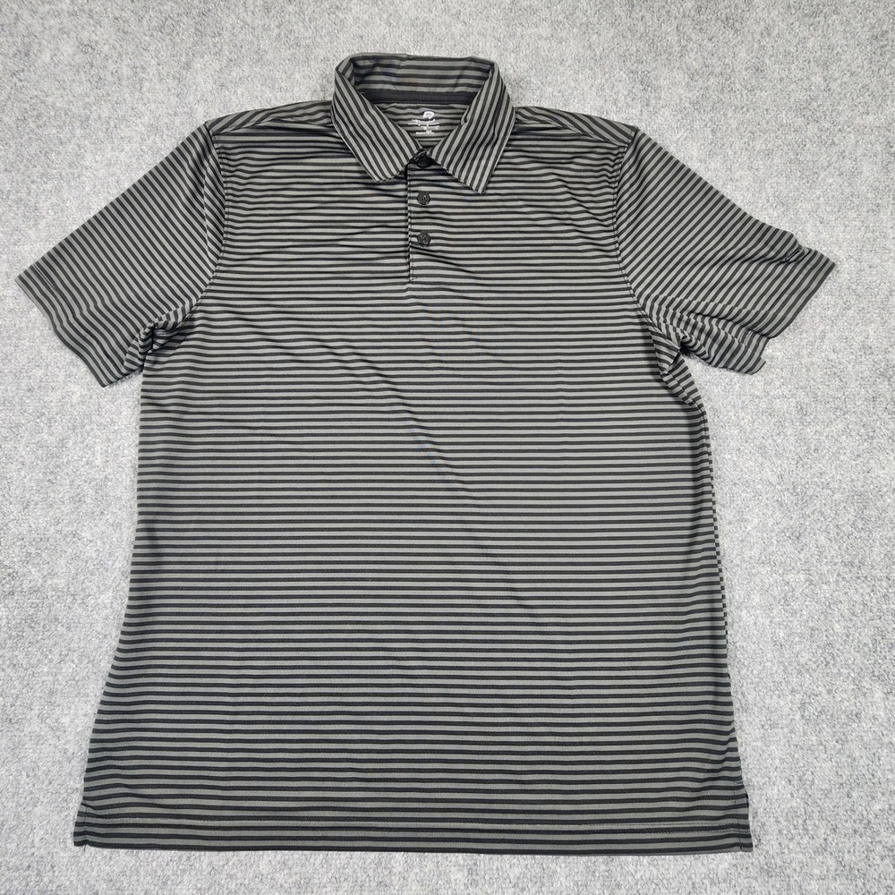 C9 by Champion Mens Polo‎ Shirt Medium Grey Black Striped Short Sleeve Golf Top